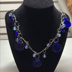 Zad vintage Vibrant Blue and Silver Necklace with Circular Pendants